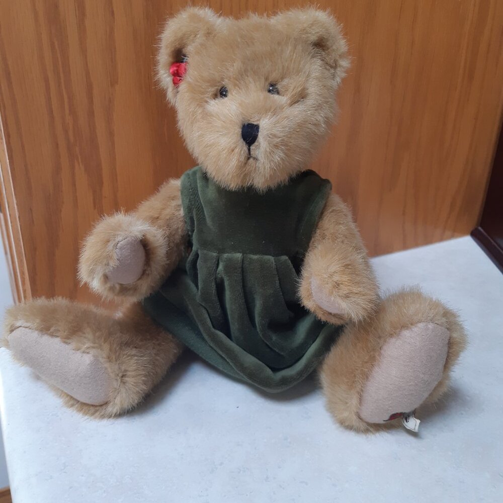 Vintage Boyds Bear with Green Velvet Dress and Satin Panties